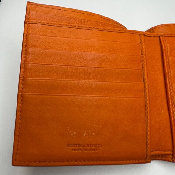 Bottega Veneta Intrecciato Nappa Leather Compact Wallet, Orange - Preowned - Picture 5 of 15